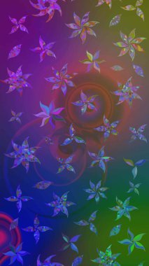 Renkli grunge, soyut arkaplanı kolomavi ve mor çiçeklerle süslüyor. Nakış desenli çiçek deseni. İzler, kumaş, duvar kağıtları, tekstil için raster dokusu.