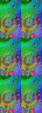 Raster illüstrasyonu. Yeşil ve mavi renkte çiçekler. Çizim çiçek deseni duvar kağıdı için kullanılabilir.