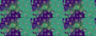 Mavi ve yeşil lale çiçekli Raster eskiz deseni. Doğal kozmetik ürünleri, parfüm, çiçekçi dükkanı için bahar ihalesi tasarımı. Karşılama ya da düğün geçmişi olarak kullanılabilir. Paket kağıdı için en iyisi..