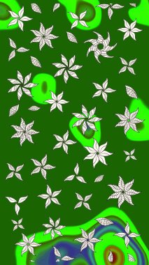 Yeşil ve nötr renklerde. Raster illüstrasyonu. Yeşil ve nötr papatyalardan oluşan yeşil ve nötr bir desen.