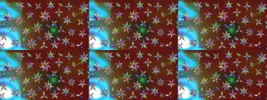 Eskiz geçmişi. Raster illüstrasyonu. Kumaş, tekstil, duvar kağıdı baskısı için. Renkli desenli eskiz deseni, kahverengi ve kırmızı çiçekler ve dekoratif elementler. Antika retro tarzı.