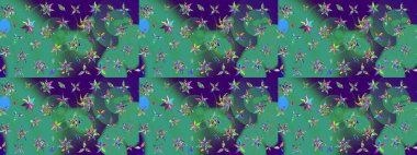 Mavi ve yeşil renkli çiçekler. Çiçek süslemeli çizim deseni. Raster illüstrasyonu.