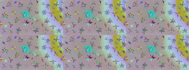 Raster. Tarafsız ve gri renkte güzel çiçekli eskiz deseni, suluboya çiçek deseni, duvar kağıdı, kart veya kumaş için fayanslı.