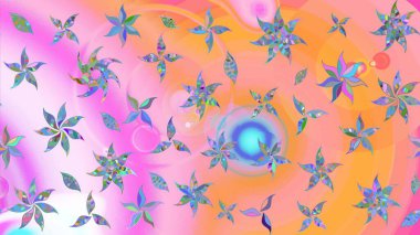 Gömlek, arka plan modelini çiz. Tropik çiçekler. Pembe ve turuncu renkte çiçekler.