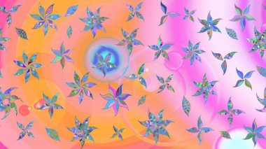 Raster suluboya çiçek deseni, narin çiçekler, pembe ve turuncu çiçekler, tebrik kartı şablonu. Raster Güzel kumaş deseni.