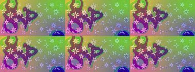 Güzel kumaş deseni. Raster illüstrasyonundaki çiçek desenli çizim. Yeşil ve nötr renklerde. Raster illüstrasyonu.