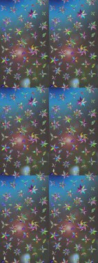 Renkli Yaz Temalı eskiz kalıbı. Gri ve mavi renkte çiçekler. Düz Çiçek Elementleri Tasarımı. Sevimli çiçek raster deseni.