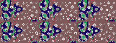 Varicolobrown ve Blue Raster çizim çizimi. Küçük çiçekteki sevimli çiçek deseni. Birçok kahverengi ve mavi soyut çiçekli tropikal çizim deseni.