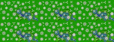 Yeşil ve nötr renkler üzerine çiçek desenli çizimler, el yapımı papatyalar, papatyalar. Tekrarlayan çiçek arkaplanı, zarif yeşil ve nötr çiçek duvar kağıdı.