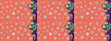 Asya tekstil tarzında. Çiçek desenli çizim. Düz Çiçek Elementleri Tasarımı. Renkli Bahar Teması eskiz kalıbı. Raster illüstrasyonu. Güzel kumaş deseni.