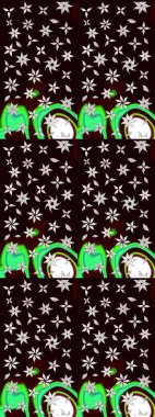 Siyah ve kahverengi renkli bitkilerden oluşan parlak çiçekli çizim deseni.