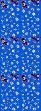 Raster illüstrasyonu. Şirin çiçekli eskiz deseni ve mavi ve nötr renklerde yapraklar, suluboya çiçek deseni, duvar kağıdı, kart veya kumaş için fayanslı.