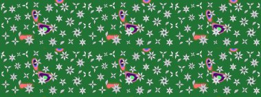 Düz Çiçek Elementleri Tasarımı. Eskiz klasiği. Renkli Bahar Teması eskiz kalıbı. Raster Şirin kumaş deseni.