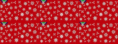 Yapraklı çiçekler ve kırmızı renklerde papatya çiçekleri. Eskiz arkaplan modeli. Raster - stok.