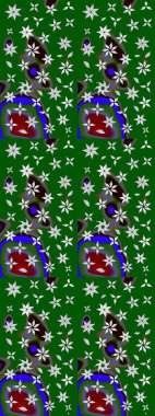 Küçük çiçekteki sevimli çiçek deseni. Bir sürü yeşil ve soyut çiçekli tropik eskiz deseni. Varicologreen Raster çizimi.