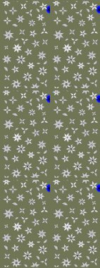 Raster deseni. Bahar çiçekleri dallı desen, yeşil renkler çiçekli siluet.