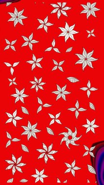 Raster illüstrasyonu. Raster illüstrasyonu. Çiçek desenli çizim. Kırmızı renkte çiçekler. Asya tekstil tarzında.