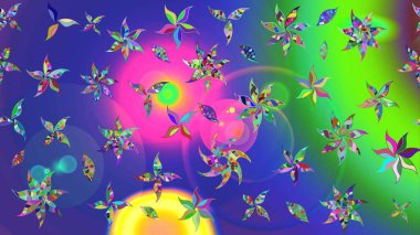 Raster illüstrasyonundaki çiçek desenli çizim. Mavi renkte çiçekler.