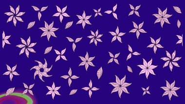 Mavi renkli bitkilerden oluşan parlak çiçekli çizim deseni.