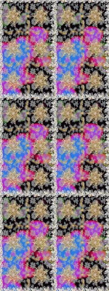 Raster illüstrasyonu. Geleneksel oryantasyon süsü. Klasik klasik klasik arka plan. Kusursuz klasik raster altın desenli. Gri renklerde, altın elementlerle kusursuz desen.