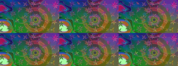 El çizimi çiçekli soyut çizim kalıbı. Raster illüstrasyonu. Yeşil ve mavi renkte çiçekler.