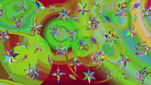 Yumuşak, yaz çiçekli arka plan. Yeşil ve kahverengi renkli çiçekler. Raster çiçek desenli ve çiçekli..