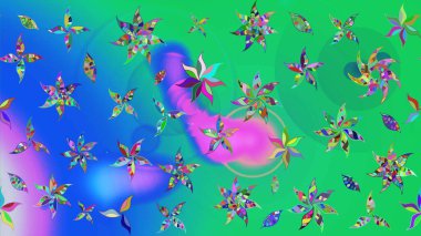 Düz Çiçek Elementleri Tasarımı. Yeşil renkli çiçekler. Raster illüstrasyonundaki çiçek desenli çizim. Renkli Bahar Teması çizim şablonu.