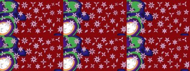 El çizimi çiçek unsurları olan soyut çizim raster deseni. 1950-1960 motifleri. Çiçekli ipek eşarp. Kırmızının üstüne kırmızı. Retro tekstil tasarım koleksiyonu.