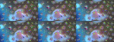 Yaprak ve çiçeklerin suluboya resimleri, mavi ve gri renkler üzerine çizimler. Raster illüstrasyonu. Mavi ve gri renklerde bahar çiçekleri..