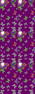 Kelebek görüntüsü. Raster illüstrasyonu. Basit bir şekilde. Tropik kelebek çizimi deseni mor ve gri renklerde. Çiz, çiz, çiz.