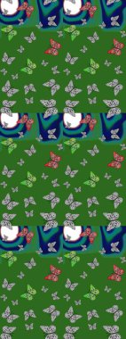 Suluboya soyut parlak desenli kelebek kanatları, retro renkler. Yeşil ve mavi renkli resimler. Kumaş, tekstil, baskı ve davet için arkaplan.