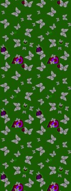 Yeşil ve gri arka planda renkli kelebeğin çizim şekli. Yeşil ve gri renkli resim. Karala, karala, karala. Raster..