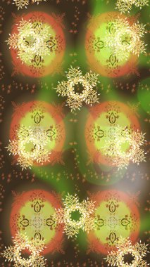 Düşen Noel stili kar taneleri. Güzel, kahverengi, yeşil ve nötr kar taneleri renkli bir arka planda izole edilmiş. Kar taneleri, kar yağışı. Görüntü.