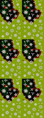 Yeşil renkli etnik çiçeklerle süslenmiş zarif bir eskiz şekli. Raster Çiçek İllüstrasyon Şirin Tekstil.