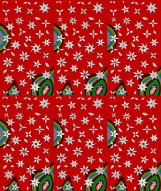 Kırmızı renklerde Asya tekstili. Raster illüstrasyonu. Çiçek desenini çiz.