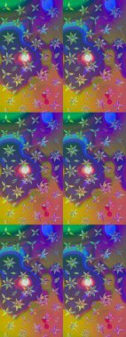 Modern, menekşe rengi ve mavi raster arka plan duvar kâğıdı çizgileri, desenli desenli desenli çiçekler, çiçekli süsler. Çiçekli el çizimi çizimi deseni.