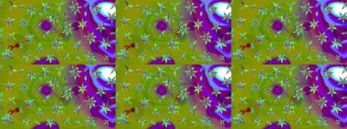 Düz Çiçek Elementleri Tasarım Raster illüstrasyonu. Çiçek desenli eskiz. Yeşil ve mor renkli çiçekler. Renkli Bahar Teması çizim şablonu.