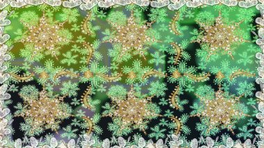 Doğu tarzı arabesk tarzında altın elementler. Kusursuz altın desenli bukleler. Raster altın pürüzsüz desen. Yeşil renklerde pürüzsüz desen.