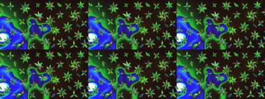 Raster illüstrasyonu. Klasik çiçek tasarımı elementleri. Gri ve yeşil kıvırcık çiçekler Gri ve yeşil renklerde.