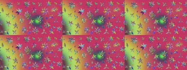 Raster illüstrasyonu. Pembe ve yeşil renklerde. Çiçek buketleriyle klasik tarzda eskiz deseni.