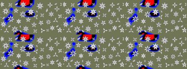 Raster illüstrasyonundaki çiçek desenli çizim. Yeşil renkli çiçekler. Renkli Bahar Teması eskiz kalıbı. Düz Çiçek Elementleri Tasarımı.