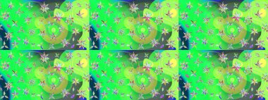 Çiçek ve yapraklı karalama şeklinde Raster çiçek deseni. Yumuşak, bahar çiçekleri yeşil ve mavi renklerde. Raster illüstrasyonu.