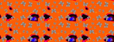 Kelebekli soyut çiçek arkaplanı çiz. Moda Kumaşı Tasarımı. Çizim, karalama, karalama. Sonsuz. Raster..