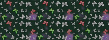 Tekrarlanan kelebekler. Elle çizilmiş sevimli kız çizimi. Çizim, karalama, karalama. Sonsuz. Raster illüstrasyonu.