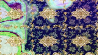 Klasik Raster Golden eskiz kalıbı. Mavi renkler ve altın elementler üzerine çizim. Klasik klasik klasik arka plan. Geleneksel oryantasyon süsü.