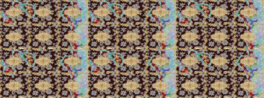 Damask arkaplanı. Barok tarzında altın çiçekli süs. Altın çiçekli eskiz deseni. Kahverengi renklerdeki altın element.