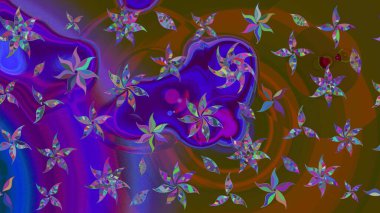 Raster Çiçek İllüstrasyonu güzel tekstil. Kahverengi ve menekşe renkleri üzerinde etnik çiçekler olan zarif eskiz deseni.