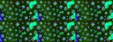 Yeşil ve mavi renkte çiçekler. Raster illüstrasyonunda çiçek deseni çizimi.