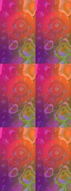 Şirin çiçekli eskiz deseni ve mor ve pembe renkli yapraklar, suluboya çiçek deseni, duvar kağıdı, kart ya da kumaş için fayanslı. Raster illüstrasyonu.