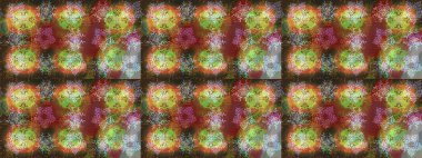 Renkli arka planda izole kar taneleri. Yüzey için tekrarlanan doku, ambalaj kağıdı, kahverengi, yeşil ve nötr renkler. Raster illüstrasyonu. Kış kar tanesi, raster arkaplan.